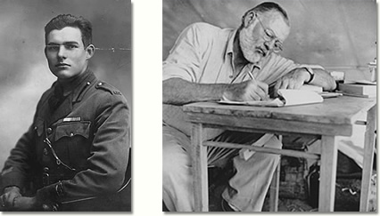 Ernest Hemingway nel 1918 e nel 1953